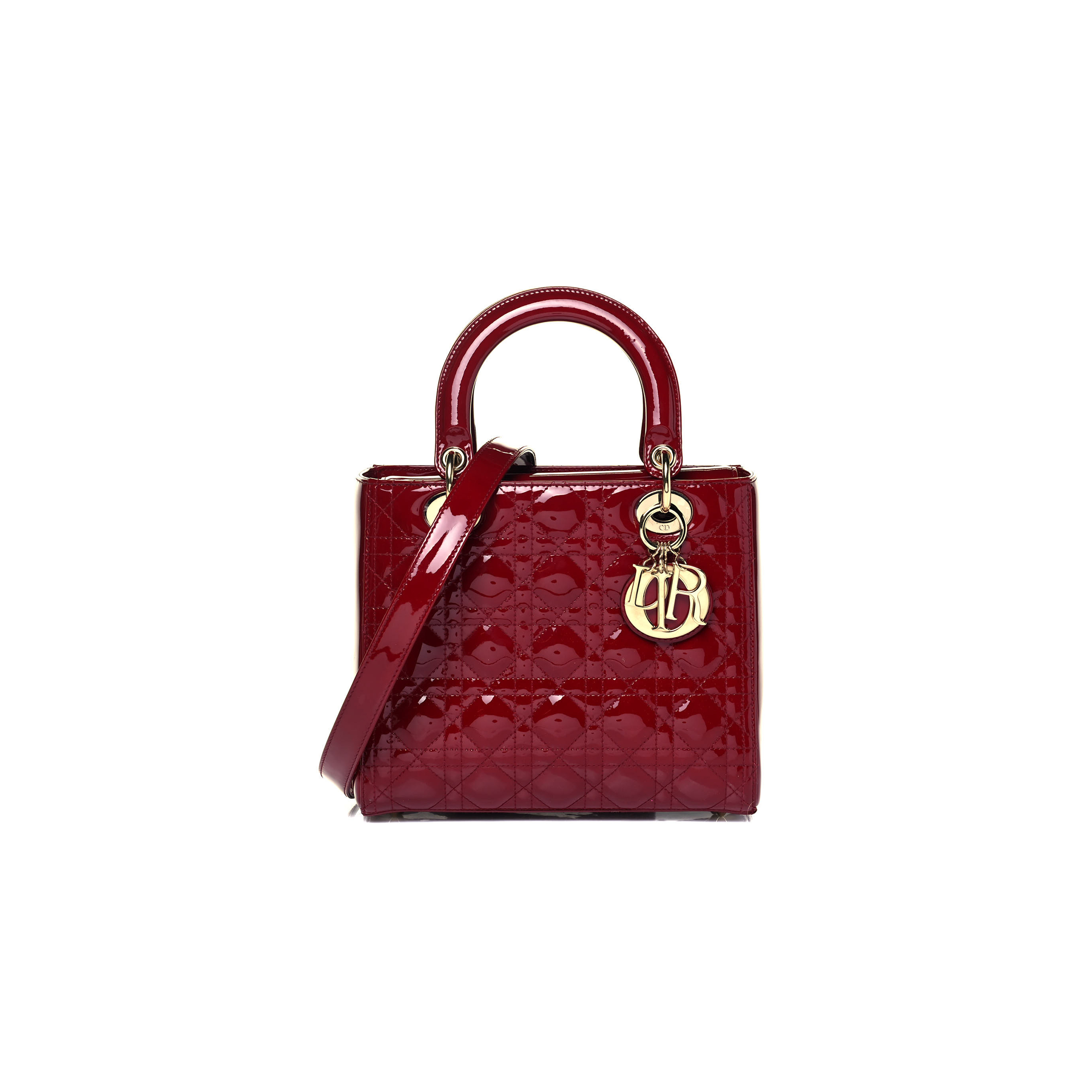 D*or patent cannage medium lady D*or burgundy red (24*20*12.7cm)